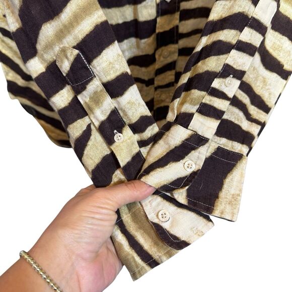 Lauren Ralph Lauren Linen Button Up Shirt Size S Zebra Print Long Sleeve Relaxed - Picture 5 of 11